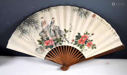 Chinese Painted Fan on Paper, Bamboo Fan
