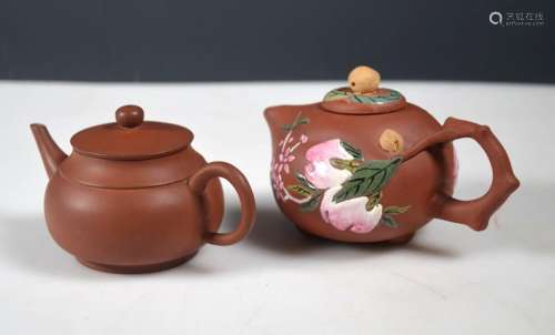 Two Yixing Teaopts; One with Enamel Decoration