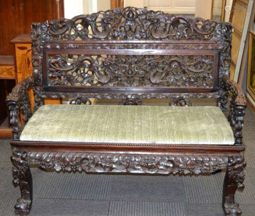 Well Carved Chinese Hardwood Dragon Sofa