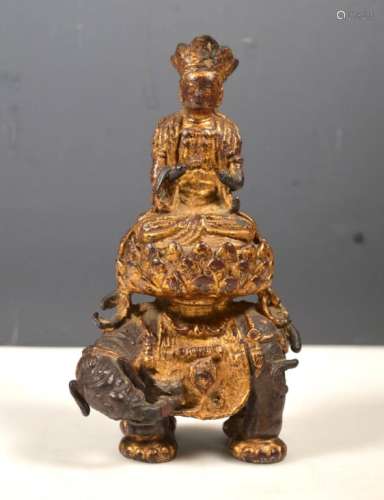 Ming Dynasty Chinese Iron Gilt Buddha on Elephant
