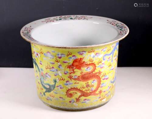 19C Chinese Yellow Glaze Porcelain Dragon Planter
