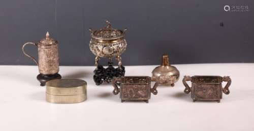 Five Chinese Silver Pieces; Ink Box, 2 Stands