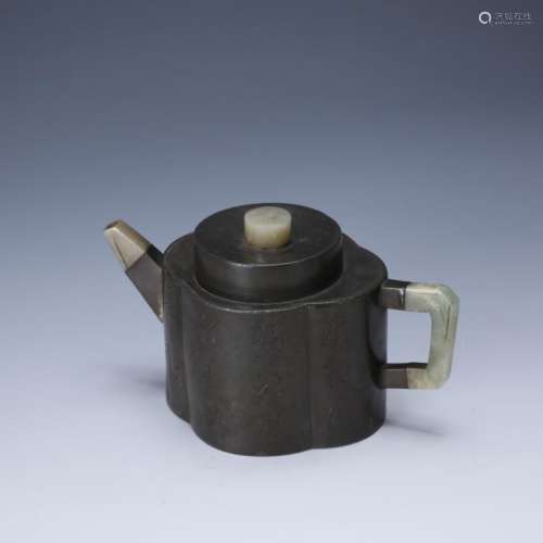 Chinese 19 C Pewter Covered Yixing Teapot