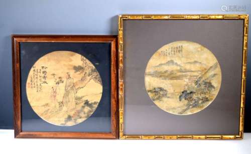 Two Chinese Round Fan Paintings on Silk
