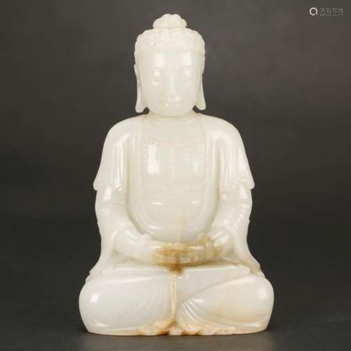 Chinese Qing Carved White Jade Seated Buddha