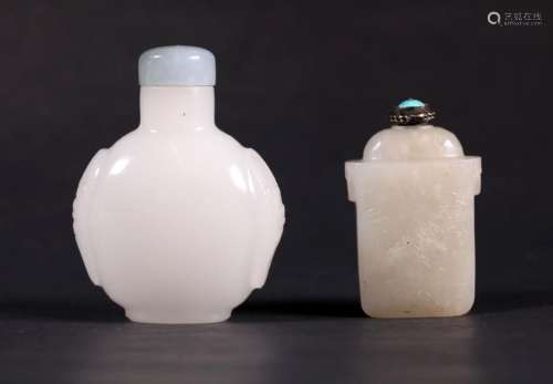Two Chinese Snuff Bottles; White Jade, White Glass