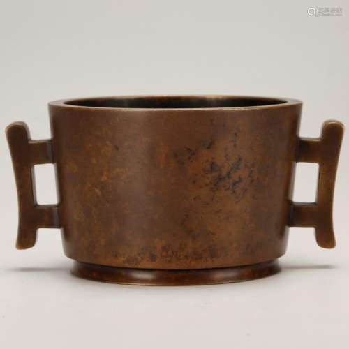 Chinese Qing Dynasty Cast Bronze 2 Handle Censer