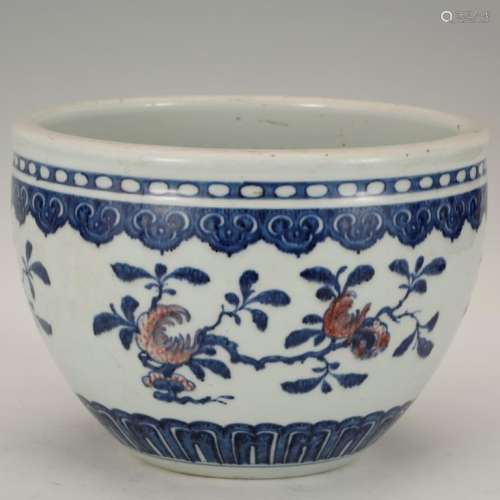 Chinese Underglaze Blue & Red Porcelain Planter