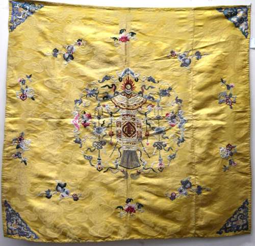 Chinese 18/19 C Imperial Yellow Silk Embroidery