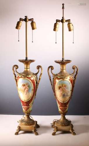 Antique European Bronze Mounted Porcelain Lamps