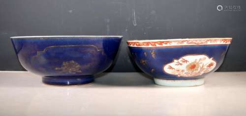Two 18 C Chinese Enameled & Blue Glazed Bowls