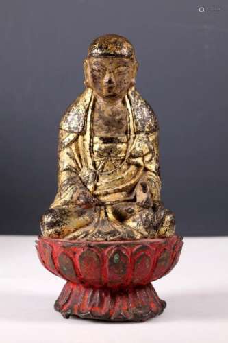 Ming Chinese Gilt Iron Seated Buddha on Lotus