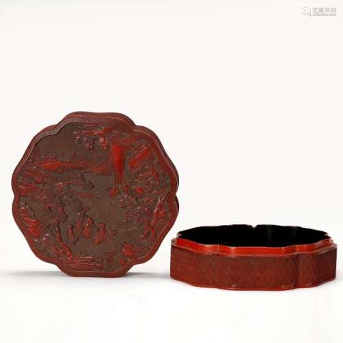 Chinese 19 C Red Cinnabar Lacquer Hexagonal Box