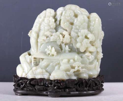 Large Chinese Carved Pale Celadon Jade Mountain