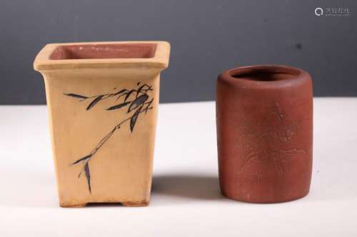 Chinese Yixing Flowerpot & Yixing Brush Pot