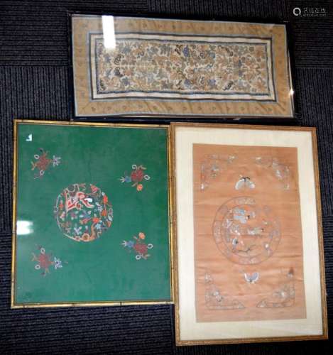 Three Framed Chinese Silk Embroideries