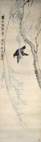 Chinese Ink & Color Painting; Bird and Willow Tree
