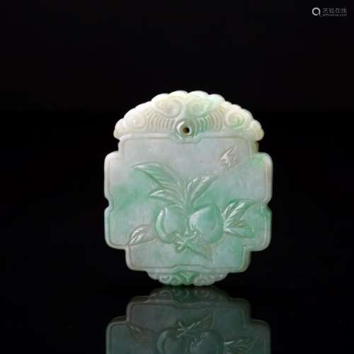 Chinese 19th C Carved Jadeite Peach Pendant