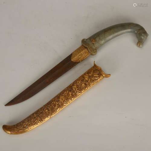 Chinese Knife With Carved Jade Handle