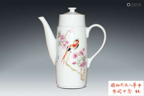现代  花鸟纹茶壶