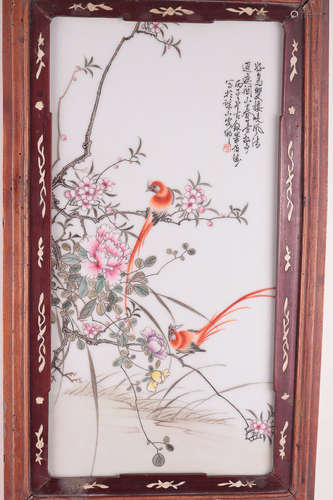 A BIRD&FLORAL DESIGN PROCELAIN PLATE