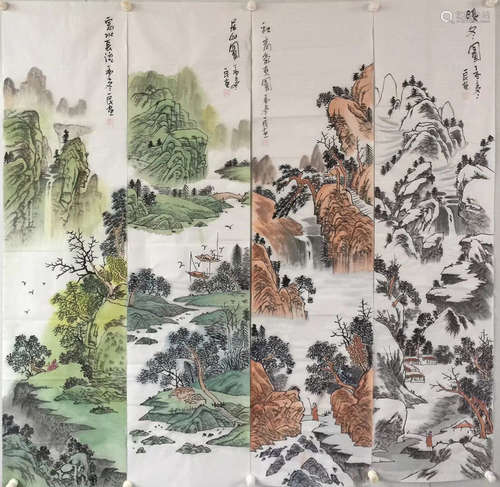 LIU YIMIN FOUR PIECES LANDSCAPE PAINTING