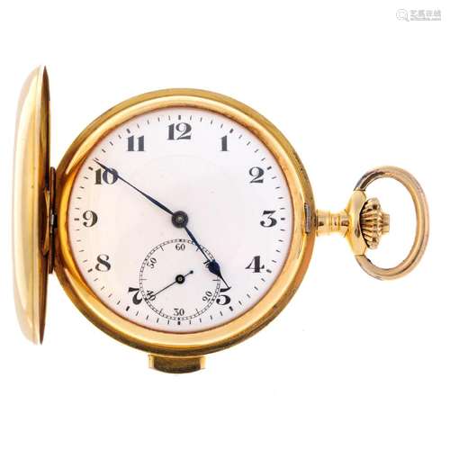 A full hunter quarter repeater pocket watch. Yellow