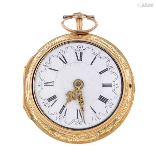 A pair case pocket watch signed A.Walker. Yellow metal