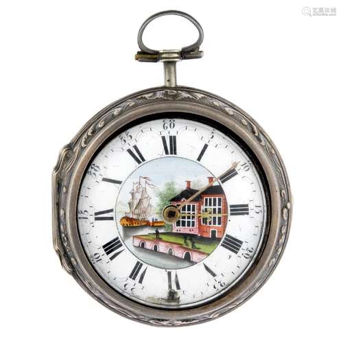 A pair case pocket watch by Wilter. White metal cases.