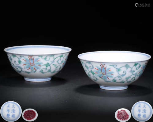 A PAIR BLUE&WHITE BOWLS WITH YONGZHENG MARK