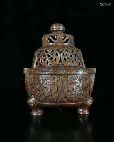 QING BAMBOO CARVED TRIPOD CENSER