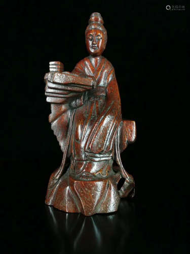 QING BAMBOO CARVED GUANYIN FIGURE