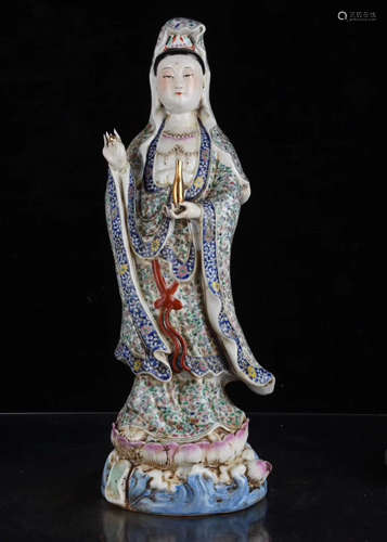 A ZENGLONGSHENG MARK STAND GUANYIN FIGURE