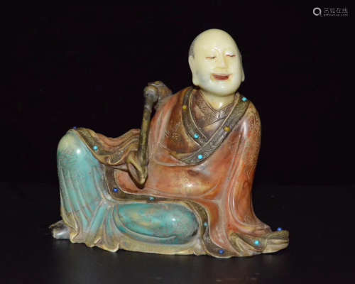 QING SOAPSTONE CARVED LUOHAN FIGURE