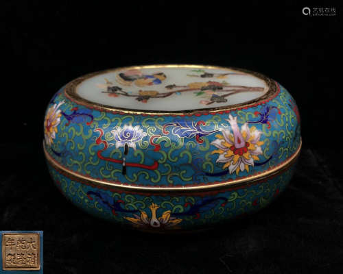 A CLOISONNE COVER BOX WITH QIANLONG MARK