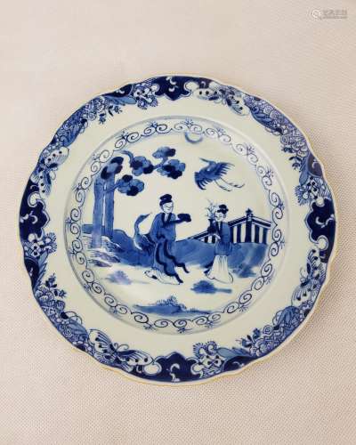 QING DYNASTY, A BLUE AND WHITE DISH