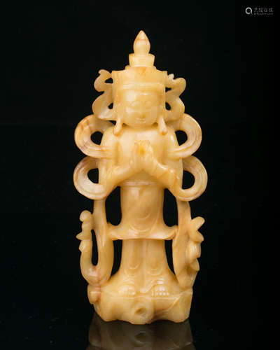 A HETIAN JADE GUANYIN FIGURE PENDENT