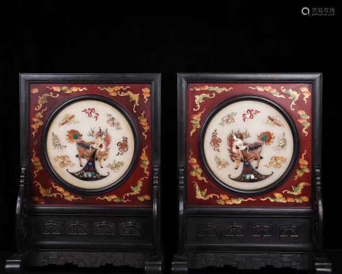 PAIR OF MONSTER DECORATED SCREENS