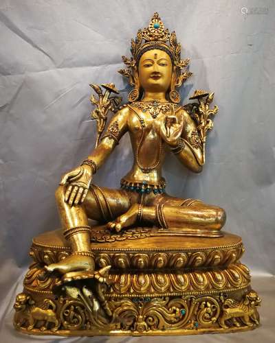 A BRONZE GLITED GREEN DEGREE BUDDHA