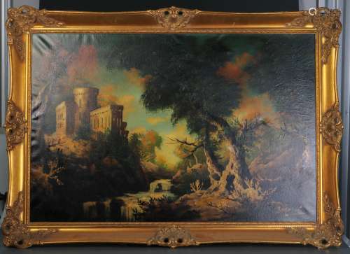 Oil on Canvas of a Castle and Trees, By 