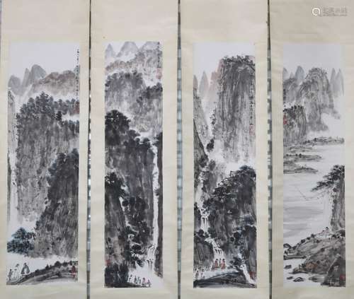 Chinese Four Set of Landscape Watercolor Painting