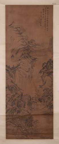 Chinese Watercolor on Silk Painting of Landscape