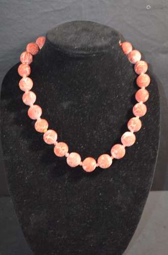 19th C. Chinese HaiMian Coral Necklace w/ Silver