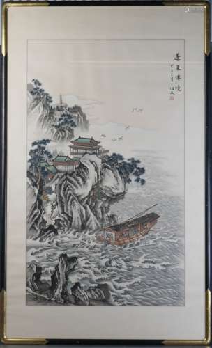 Chinese Watercolor on Silk Painting of Landscape