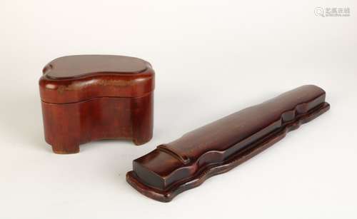 2 Pieces Scholar Objects of Wood Box & Arm Rest