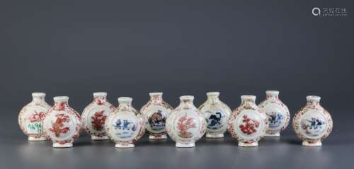 Group of 10 Chinese Porcelain Snuff Bottles