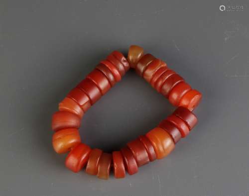 Chinese Carved Agate Bead Bracelet