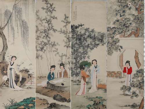 Set of 4 Chinese Watercolor Painting of Figure