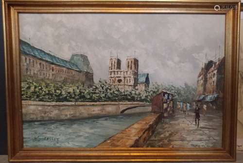 Large French school Oil on Canvas signed Basset