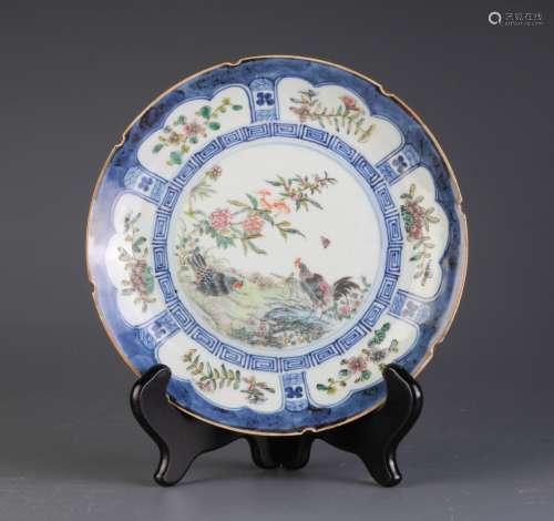 Chinese Famille Rose Blue/White Porcelain Plate